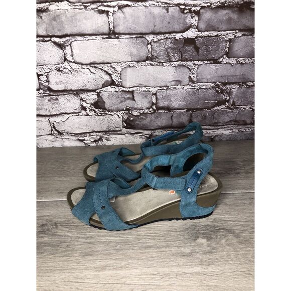 Merrell Revalli Dragonfly Blue Teal Leather Strappy Wedge Sandals Women Sz 7M US - Picture 16 of 16
